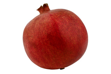 Red pomegranate isolated on a white background. Close-up. Top view.