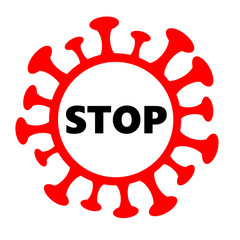 STOP COVID-19 symbol, Novel corona virus disease 2019-nCoV, Abstract virus strain model Novel coronavirus 2019-nCoV with black STOP sign