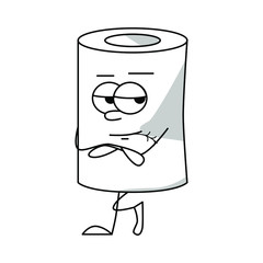 a roll of toilet paper rests against the wall. funny character.