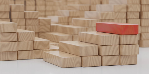 Obraz premium Wood block stacking as step stair case, business concept for growth success process 3d rendering illustration