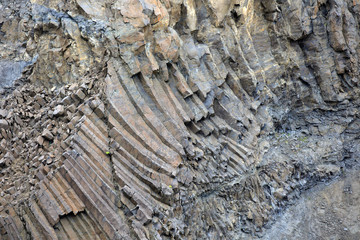 Iceland - August 29, 2017: Basaltic columns details of Litlanesfoss waterfall, Iceland, Europe