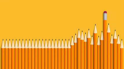 3D realistics pencils isolated on yellow background.Close up.