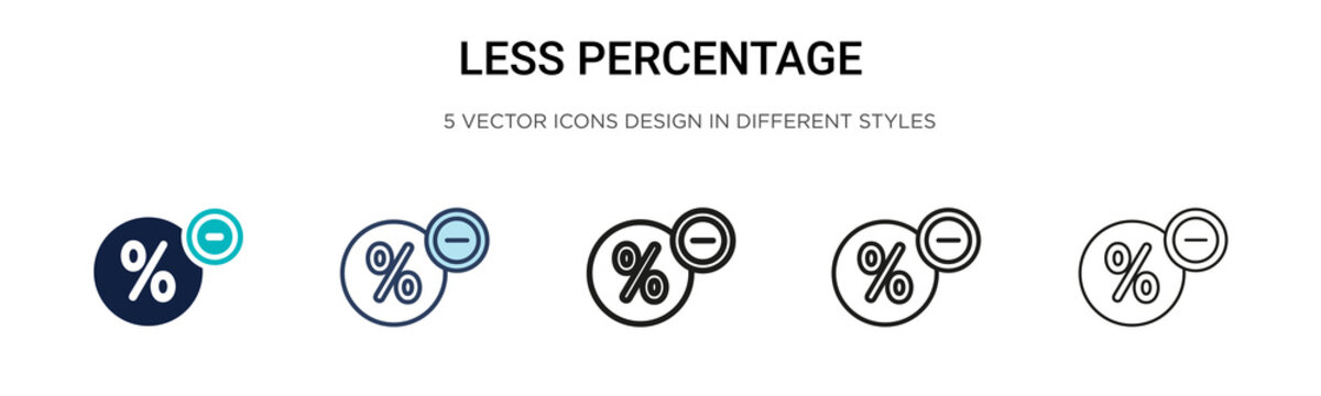 Less percentage icon in filled, thin line, outline and stroke style. Vector illustration of two colored and black less percentage vector icons designs can be used for mobile, ui, web