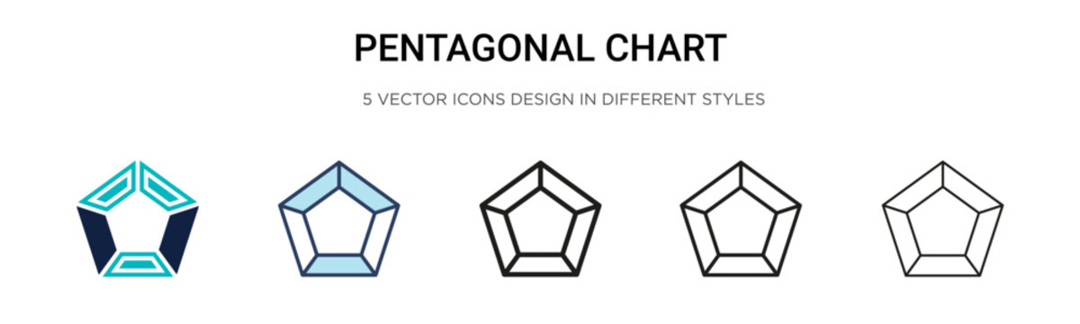 Pentagonal chart icon in filled, thin line, outline and stroke style. Vector illustration of two colored and black pentagonal chart vector icons designs can be used for mobile, ui, web