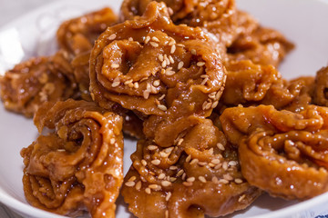 close up view of Chebakia Moroccan Sweet