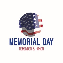 Memorial day. Vector banner with american flag. Remember & honor. USA patriotic illustration