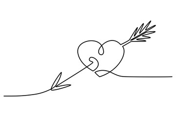 Continuous line drawing. Heart with an arrow. Valentine's day. Template for love cards and invitations. Isolated on white background. Hand drawn vector illustration. 