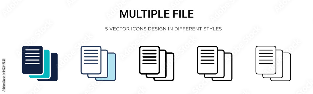 Poster multiple file icon in filled, thin line, outline and stroke style. vector illustration of two colore
