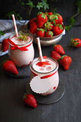 Strawberry banana smoothie whipped cream, strawberry fruit yogurt 