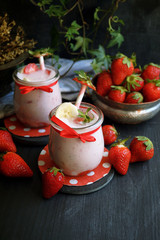 Strawberry banana smoothie whipped cream, strawberry fruit yogurt 