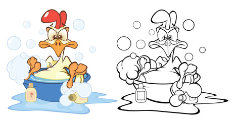 Cute Cartoon Character Cock. Coloring Book Outline 