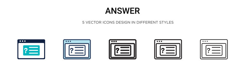 Answer icon in filled, thin line, outline and stroke style. Vector illustration of two colored and black answer vector icons designs can be used for mobile, ui, web