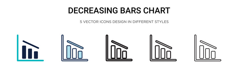 Obraz premium Decreasing bars chart icon in filled, thin line, outline and stroke style. Vector illustration of two colored and black decreasing bars chart vector icons designs can be used for mobile, ui, web