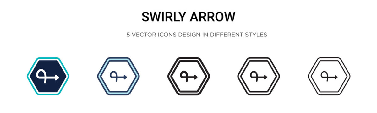 Swirly Arrow Icon In Filled, Thin Line, Outline And Stroke Style. Vector Illustration Of Two Colored And Black Swirly Arrow Vector Icons Designs Can Be Used For Mobile, Ui, Web