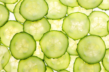 Many cucumber slices as background