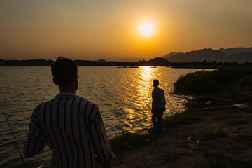 Fishermen on a lake in China