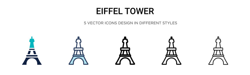 Eiffel tower icon in filled, thin line, outline and stroke style. Vector illustration of two colored and black eiffel tower vector icons designs can be used for mobile, ui, web