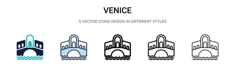 Venice icon in filled, thin line, outline and stroke style. Vector illustration of two colored and black venice vector icons designs can be used for mobile, ui, web