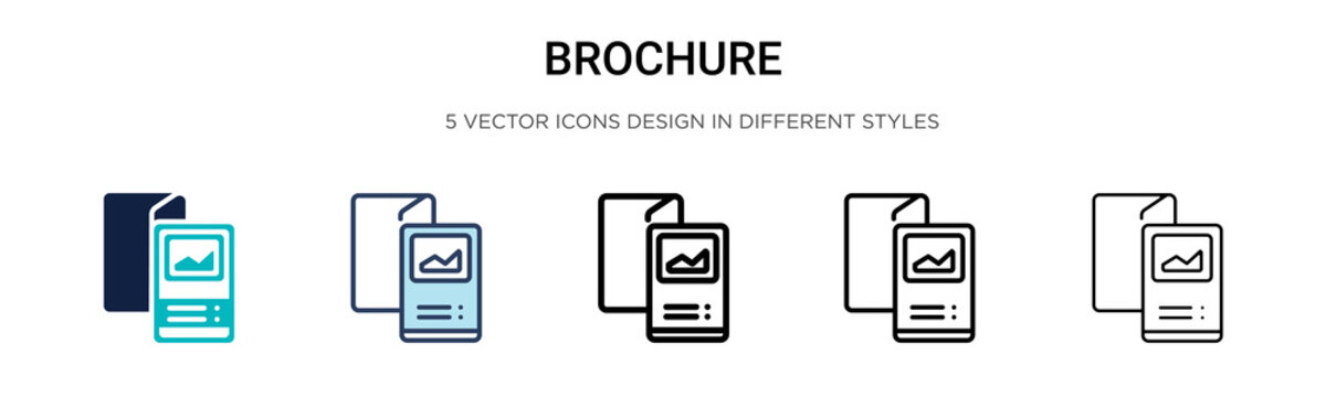 Brochure icon in filled, thin line, outline and stroke style. Vector illustration of two colored and black brochure vector icons designs can be used for mobile, ui, web