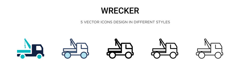 Wrecker icon in filled, thin line, outline and stroke style. Vector illustration of two colored and black wrecker vector icons designs can be used for mobile, ui, web