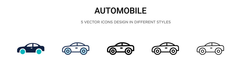 Automobile icon in filled, thin line, outline and stroke style. Vector illustration of two colored and black automobile vector icons designs can be used for mobile, ui, web