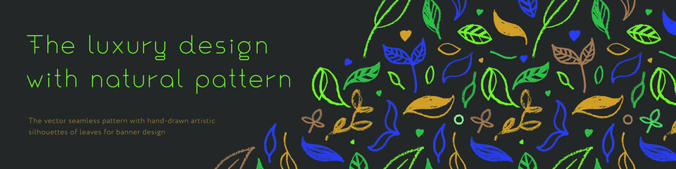 Environmental background. Natural hand-drawn organic food label, eco banner, healthy food concept, herbal seamless ornament, leaf pattern. Eco texture for green thinking — Spring. Modern agriculture.