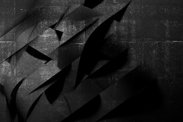 Abstract black background, chaotic installation 3 d