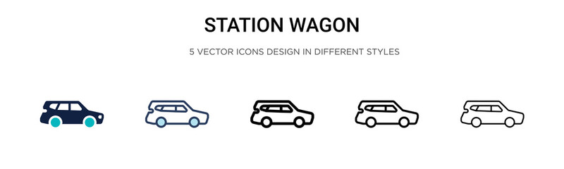 Station wagon icon in filled, thin line, outline and stroke style. Vector illustration of two colored and black station wagon vector icons designs can be used for mobile, ui, web