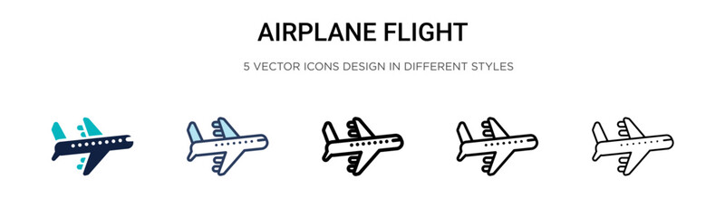 Airplane flight icon in filled, thin line, outline and stroke style. Vector illustration of two colored and black airplane flight vector icons designs can be used for mobile, ui, web © Digital Bazaar