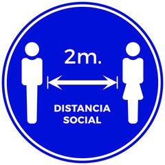 icon sign Coronavirus COVID-19 virus social distancing concept. Stay two meters apart. Spanish language
