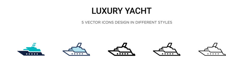 Luxury yacht icon in filled, thin line, outline and stroke style. Vector illustration of two colored and black luxury yacht vector icons designs can be used for mobile, ui, web