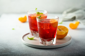 Homemade Negroni cocktail with fresh orange
