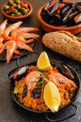 Traditional Spanish paella with seafood