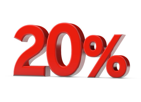 20 percent red promotional sale sign. 3D Render