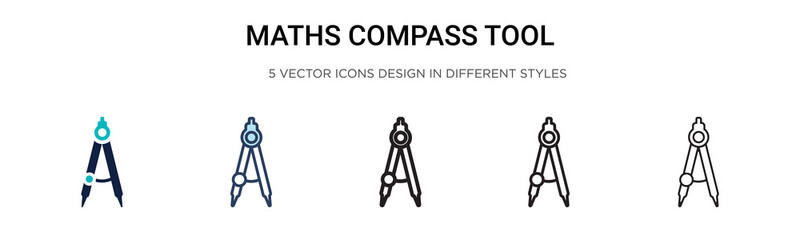 Maths compass tool icon in filled, thin line, outline and stroke style. Vector illustration of two colored and black maths compass tool vector icons designs can be used for mobile, ui, web © Digital Bazaar