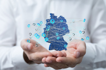 Abstract of germany map network, internet and global connection concept, Wire Frame 3D mesh...