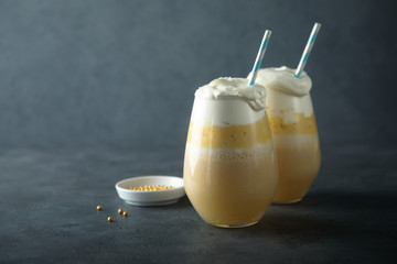 Homemade ginger beer cocktail with cream