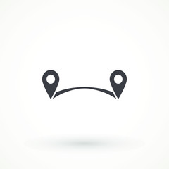 Navigation vector icon. GPS navigation . Distance Travelling Roadway Route location icon, two map pin sign and road or path, start and end journey symbol isolated on white