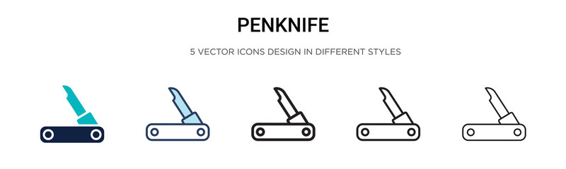 Fototapeta premium Penknife icon in filled, thin line, outline and stroke style. Vector illustration of two colored and black penknife vector icons designs can be used for mobile, ui, web