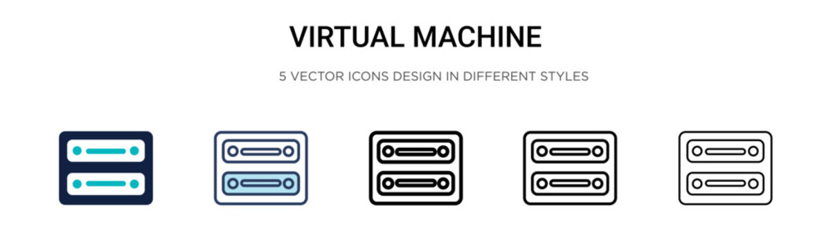 Virtual machine icon in filled, thin line, outline and stroke style. Vector illustration of two colored and black virtual machine vector icons designs can be used for mobile, ui, web