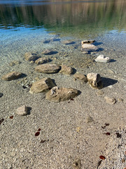 Stunning view of the Alpsee lake on a sunny day near Neuschwanstein castle. Schwangau, Bavaria, Germany