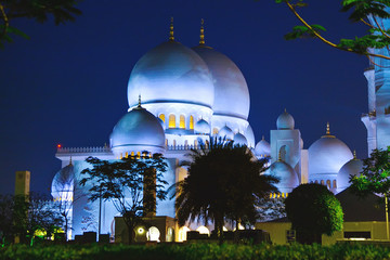 Magnificent view of the Sheikh Zayed Grand Mosque in Abu Dhabi before sunrise. The largest mosque...