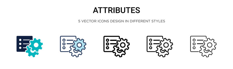 Attributes icon in filled, thin line, outline and stroke style. Vector illustration of two colored and black attributes vector icons designs can be used for mobile, ui, web - obrazy, fototapety, plakaty