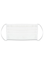 Typical 3-ply medical mask isolated on white. hard lighted, harsh shadow. White surgical ear-loop mask. Surgical mask with rubber ear straps to cover the mouth and nose. Procedure mask from bacteria.