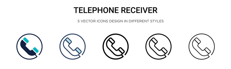 Telephone receiver icon in filled, thin line, outline and stroke style. Vector illustration of two colored and black telephone receiver vector icons designs can be used for mobile, ui, web - obrazy, fototapety, plakaty