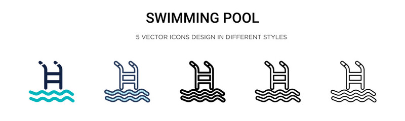 Fototapeta premium Swimming pool icon in filled, thin line, outline and stroke style. Vector illustration of two colored and black swimming pool vector icons designs can be used for mobile, ui, web