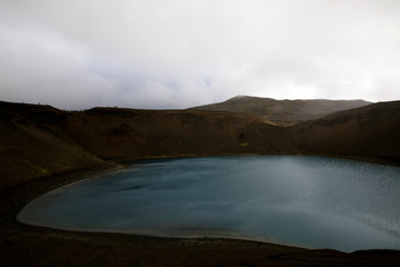 Iceland - August 30, 2017: Viti crater in Krafla volcanic area, Iceland, Europe