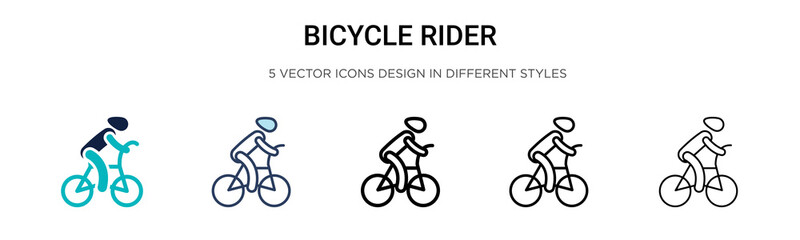 Bicycle rider icon in filled, thin line, outline and stroke style. Vector illustration of two colored and black bicycle rider vector icons designs can be used for mobile, ui, web