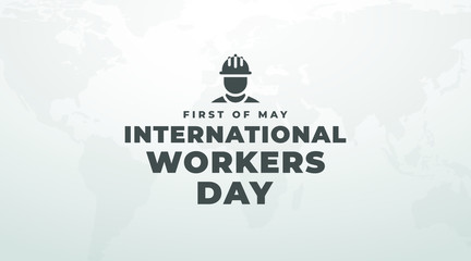 International workers day may first grey modern banner, sign, card, design, concept with black text and construction worker icon  on a light background 