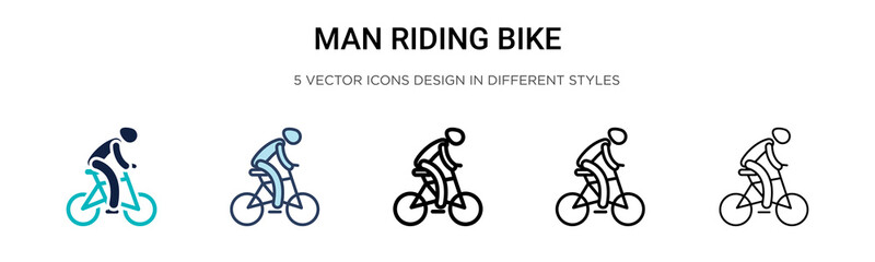 Man riding bike icon in filled, thin line, outline and stroke style. Vector illustration of two colored and black man riding bike vector icons designs can be used for mobile, ui, web